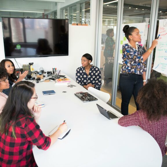 employees discussing a business promotion strategy