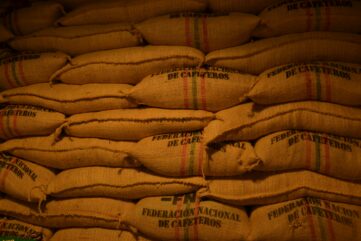 coffee bean bags stacked