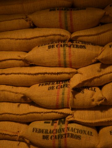 coffee bean bags stacked