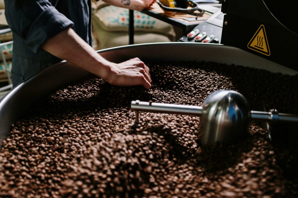 Coffee beans in a roasting machine